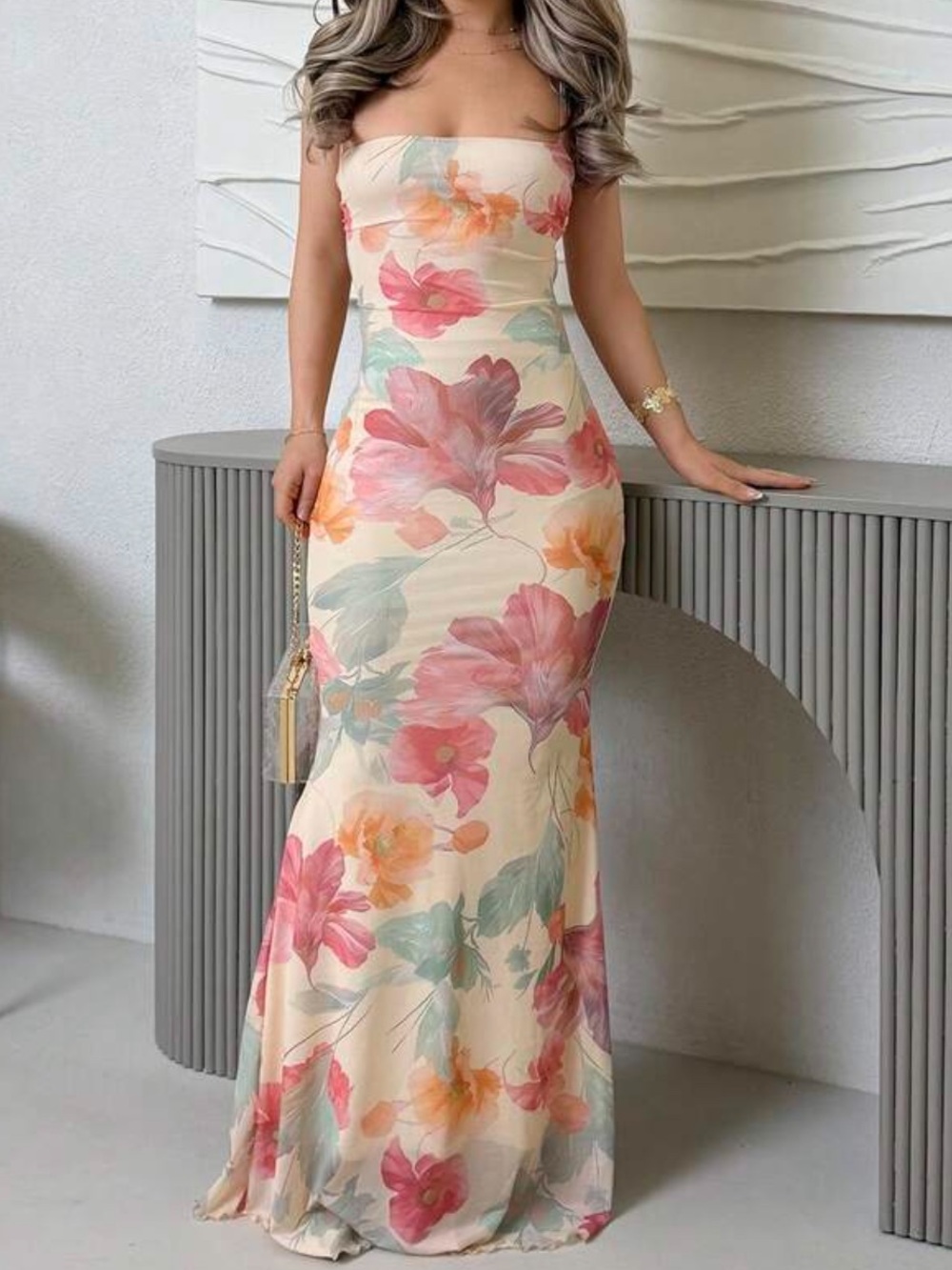 Women Backless Halter Maxi Dress,Pink Floral Summer Boho Holiday Vacation